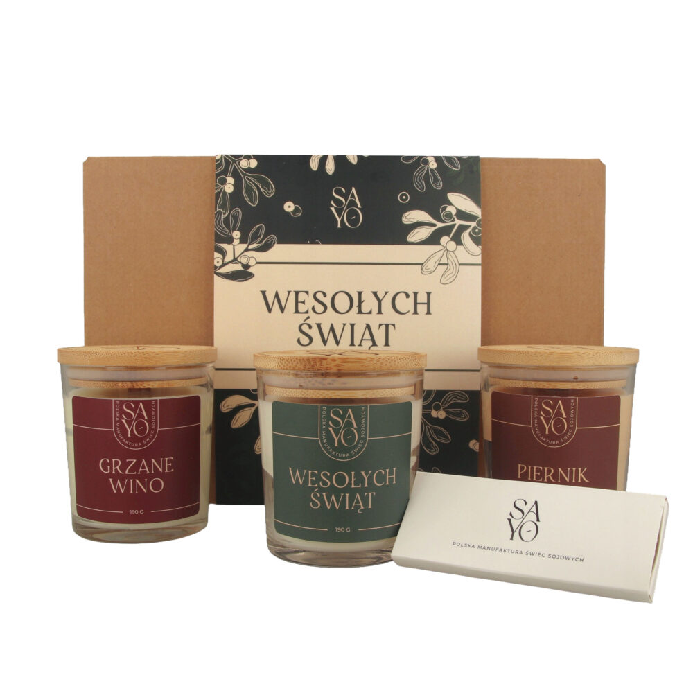 Zestaw Prezentowy Świąteczny 3 Świece sojowe | Piernik, Grzane Wino, Świąteczna